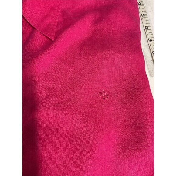 Lauren Ralph Lauren womens‎ Size 3X hot pink Linen roll tab long Sleeve top - Picture 7 of 8